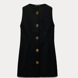 ZARA Black Sleeveless Dress with Gold Button Detail - Worn Once!
